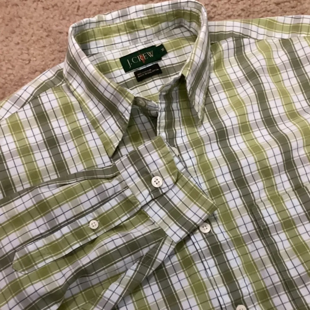 Vintage J. Crew Men’s Medium Oarsmen Green Plaid Button Down